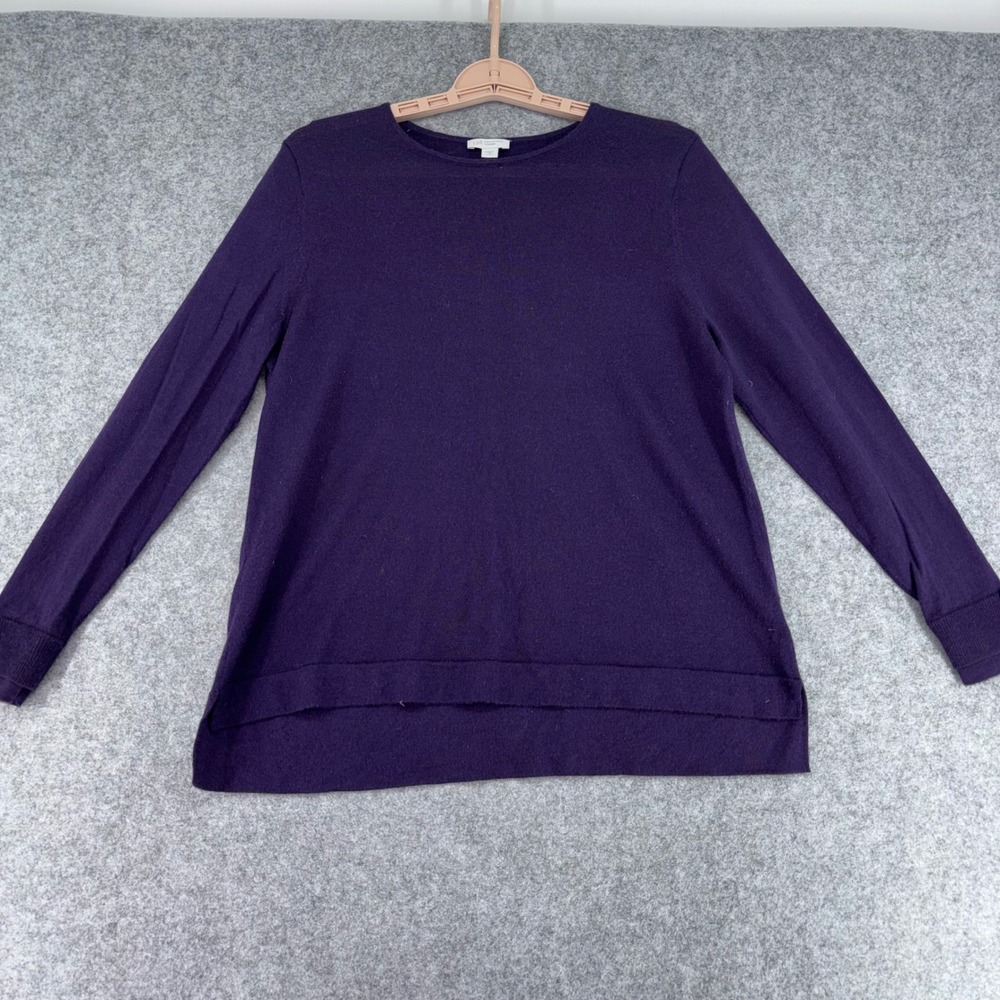 J. Jill Merino Wool Washable Sweater Purple Crew Neck High Low Hem Petite Medium